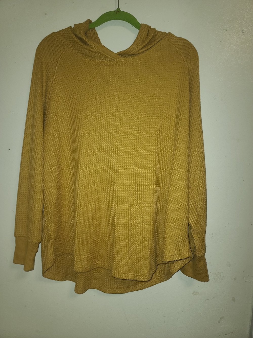 Mustard Waffle Knit Hooded Women's Top